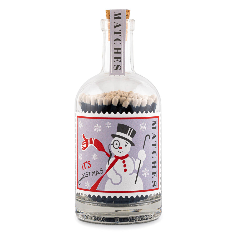 Snowman Stamp Glass Bottle of Matches