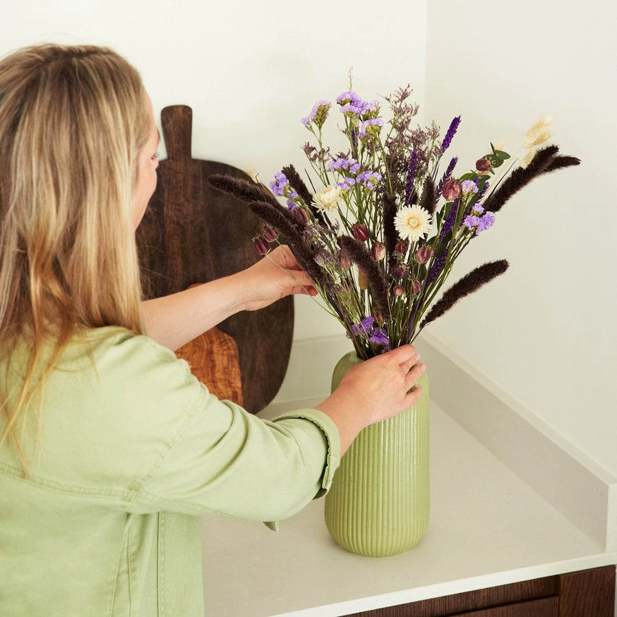 Wonderful purple bouquet of dried flowers . Sustainably grown and dried 