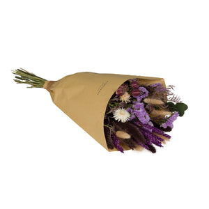 Wonderful purple bouquet of dried flowers . Sustainably grown and dried 