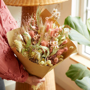 Luxury dried flower bouquet in blush and neutral tones. Perfect for Mother's Day 